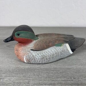 Vintage Signed Robin M Green Wing Teal Duck Decoy Hand Carved Wood Folk Art 1996
